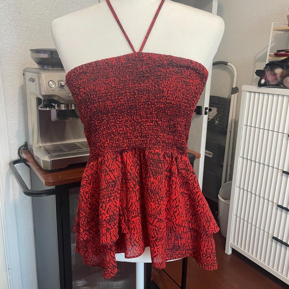 Michael Kors Sunari print smocked ruffle red halter neck. - Picture 5 of 5
